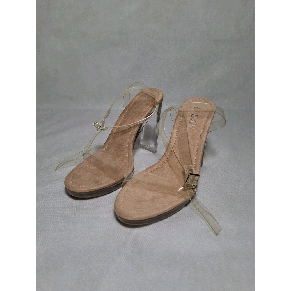Women's Clear Ankle Straps Block Heel Sandals Womens 8.5 Nude Beige